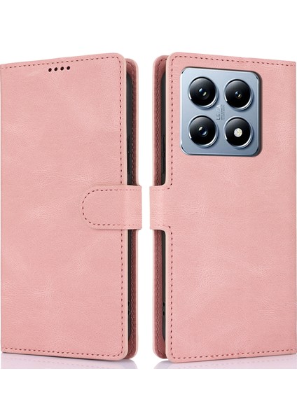 Xiaomi 14T Kılıf Cüzdan Görünümlü Pu Deri Telefon Kılıfı-Pembe (Yurt Dışından)
