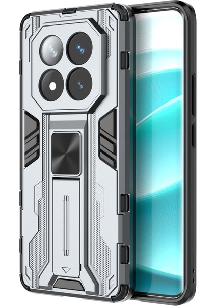 Xiaomi Redmi Note 14 Pro+ 5G Kılıf Pc+Tpu Standlı Darbeye Dayanıklı Telefon Kapağı-Gri (Yurt Dışından)