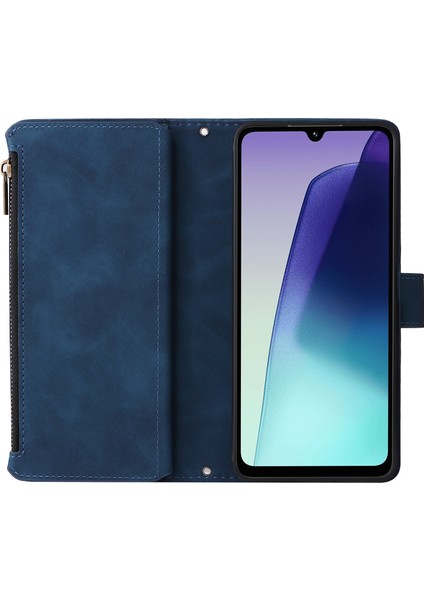 Xiaomi Poco C75 4G-Redmi 14R 5G-14C 4G Kılıf Fermuar Cüzdan Çoklu Kart Yuvaları Deri Telefon Kapağı-Mavi (Yurt Dışından)