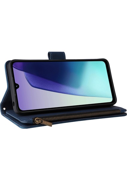 Xiaomi Poco C75 4G-Redmi 14R 5G-14C 4G Kılıf Fermuar Cüzdan Çoklu Kart Yuvaları Deri Telefon Kapağı-Mavi (Yurt Dışından)