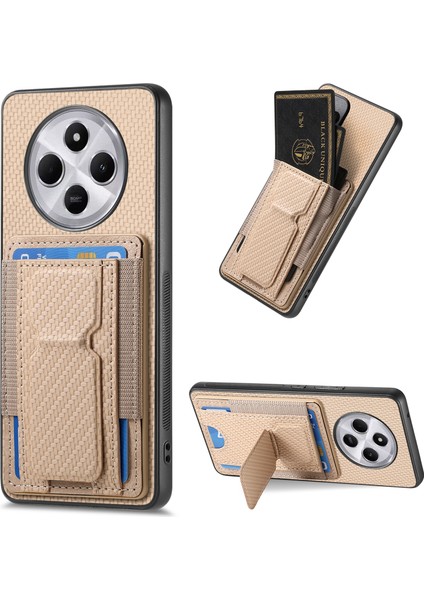 Xiaomi Redmi 14C 4G-14R 5G-Poco C75 4G Kart Tutuculu Deri Arka Kapak-Bej Telefon Kılıfı (Yurt Dışından)