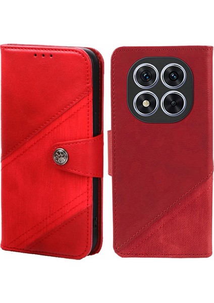 Xiaomi Redmi Note 14 Pro 5G Kılıf Ekleme Doku Deri Telefon Kapağı Görüntüleme Standı-Kırmızı (Yurt Dışından)