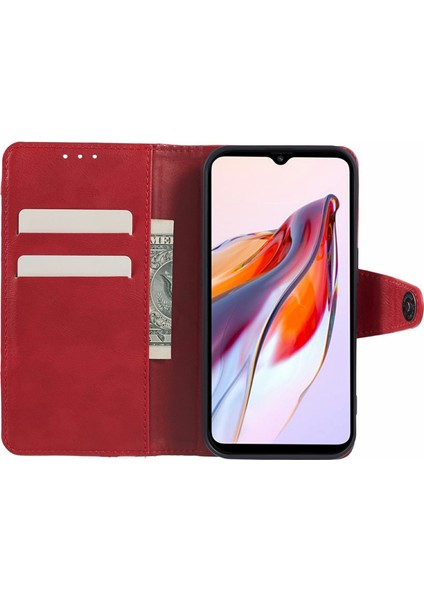 Xiaomi Redmi Note 14 Pro 5G Kılıf Ekleme Doku Deri Telefon Kapağı Görüntüleme Standı-Kırmızı (Yurt Dışından)