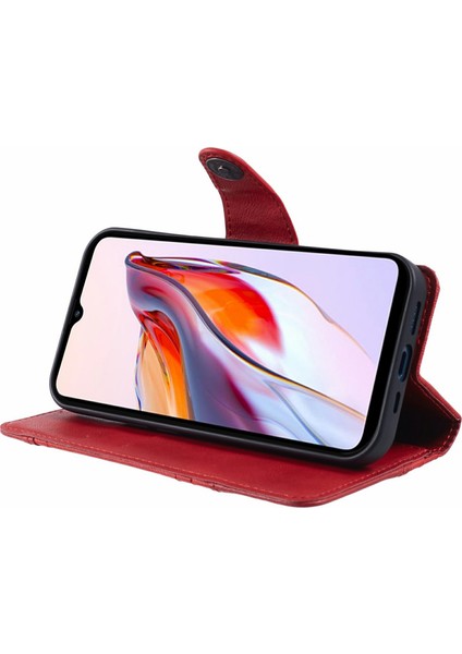 Xiaomi Redmi Note 14 Pro 5G Kılıf Ekleme Doku Deri Telefon Kapağı Görüntüleme Standı-Kırmızı (Yurt Dışından)