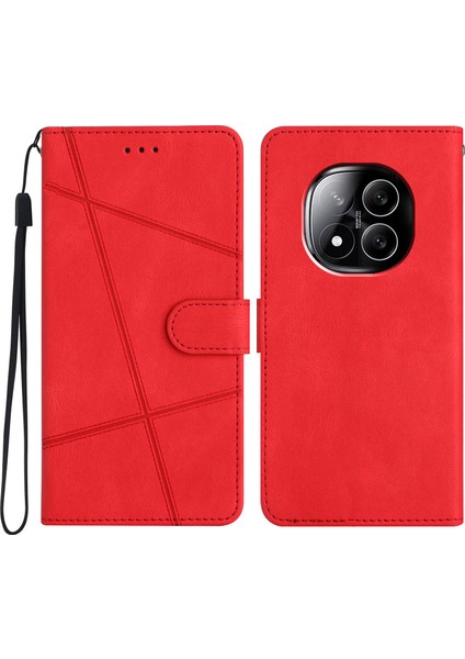 Xiaomi Redmi Note 14 Pro 5G Kılıf Crazy Horse Doku Pu Deri Cüzdan Telefon Kapağı-Kırmızı (Yurt Dışından)