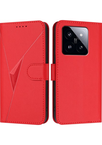 Xiaomi 14T Pro Kılıf Kordon-Kırmızı Üçgen Baskı Deri Telefon Kılıfı Için (Yurt Dışından)
