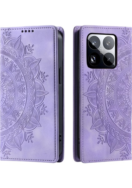 Xiaomi 15 Pro Kılıf Mandala Desenli Manyetik Kapanış Deri Telefon Kapağı-Mor (Yurt Dışından)
