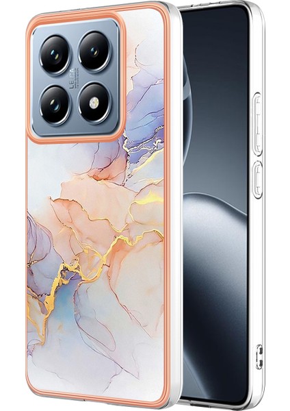 Xiaomi 14T Pro Kılıf Yb Imd Serisi-1 Stil-A Imd Mermer Çiçek Desenli Tpu Telefon Kapağı-Samanyolu Mermer Beyaz (Yurt Dışından)
