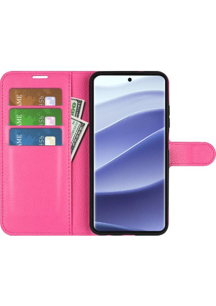 Xiaomi Redmi Için Not 14 Pro 5G Kılıf Litchi Doku Darbeye Dayanıklı Deri Cüzdan Telefon Kapağı-Gül (Yurt Dışından)