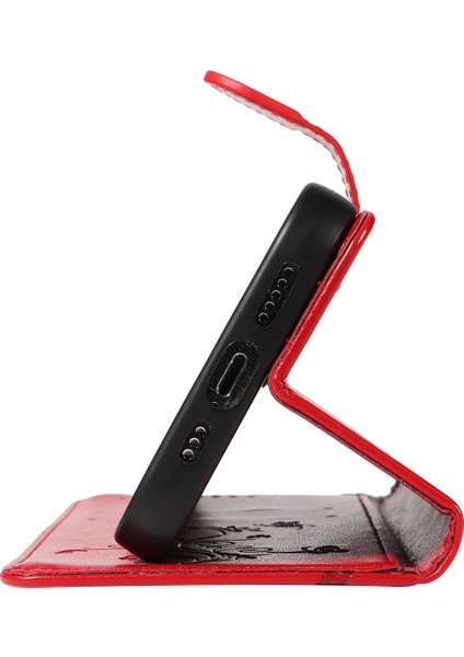 Xiaomi Redmi Note 14 Pro 5G-Note 14 Pro+ 5G Kılıf Çiçek Desenli Pu Deri Cüzdan Telefon Kapağı-Kırmızı (Yurt Dışından)