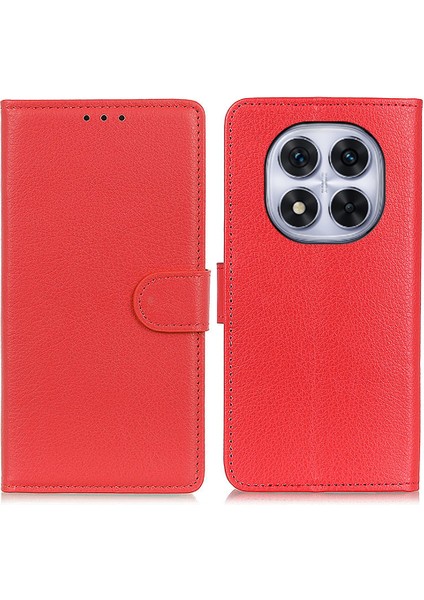 Xiaomi Redmi Note 14 Pro 4G Cüzdan Kılıf Pu Deri Telefon Kapağı Litchi Doku-Kırmızı (Yurt Dışından)
