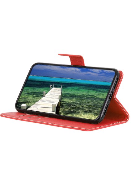 Xiaomi Redmi Note 14 Pro 4G Cüzdan Kılıf Pu Deri Telefon Kapağı Litchi Doku-Kırmızı (Yurt Dışından)