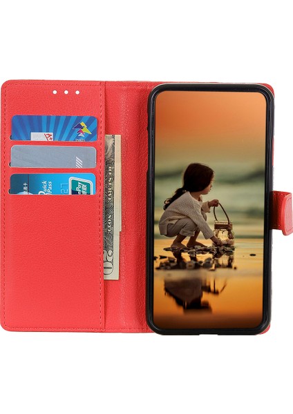 Xiaomi Redmi Note 14 Pro 4G Cüzdan Kılıf Pu Deri Telefon Kapağı Litchi Doku-Kırmızı (Yurt Dışından)