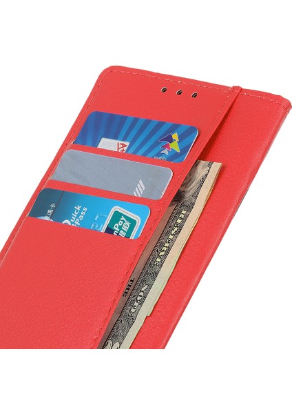Xiaomi Redmi Note 14 Pro 4G Cüzdan Kılıf Pu Deri Telefon Kapağı Litchi Doku-Kırmızı (Yurt Dışından)