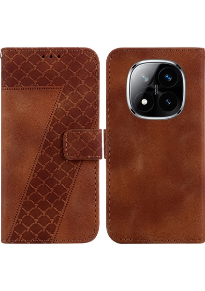 Xiaomi Redmi Note 14 Pro 5G 7 Şekilli Desen Baskı Deri Telefon Kapağı-Kahverengi (Yurt Dışından)