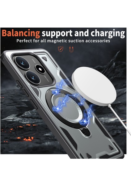 Xiaomi Redmi Note 14 5G Kılıf Magsafe Askeri Koruma Pc+Tpu Telefon Kapağı İle Uyumlu-Gri (Yurt Dışından)