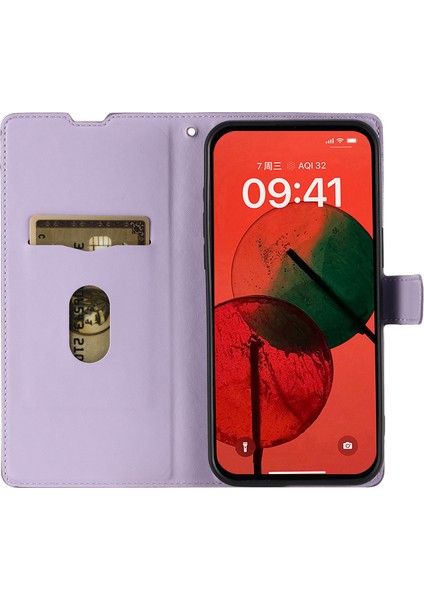 Xiaomi Poco C75 4G-Redmi 14R 5G-14C 4G Nokta Baskılı Telefon Kapağı, Kart Yuvalı, Kayış-Mor (Yurt Dışından)