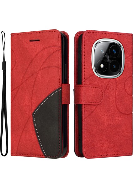 Kt Deri Serisi-1 Xiaomi Redmi Note 14 Pro+ 5G - Note 14 Pro 5G Renk Ekleme Telefon Kılıfı Cüzdan Standı-Kırmızı (Yurt Dışından)