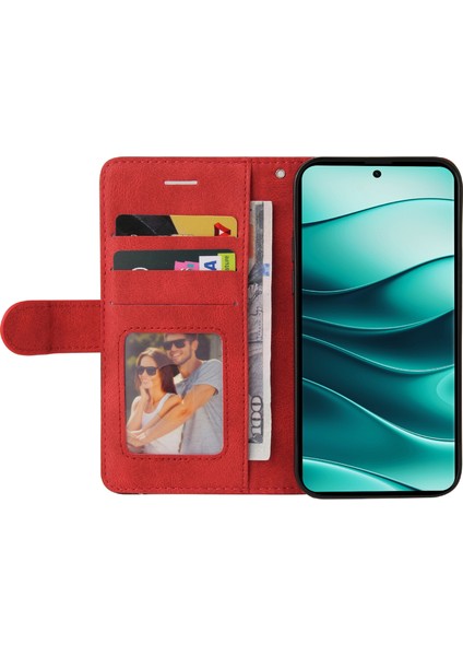 Kt Deri Serisi-1 Xiaomi Redmi Note 14 Pro+ 5G - Note 14 Pro 5G Renk Ekleme Telefon Kılıfı Cüzdan Standı-Kırmızı (Yurt Dışından) fiyatları