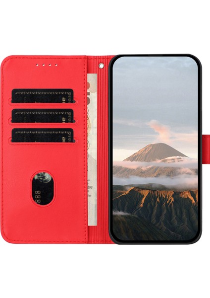 Xiaomi Poco C75 4G-Redmi 14R 5G-14C 4G Kılıf Üçgen Baskı Deri Telefon Kapağı Kordon-Kırmızı (Yurt Dışından)