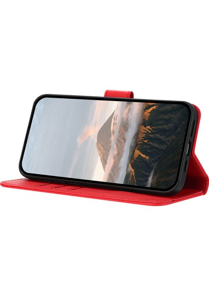 Xiaomi Poco C75 4G-Redmi 14R 5G-14C 4G Kılıf Üçgen Baskı Deri Telefon Kapağı Kordon-Kırmızı (Yurt Dışından)