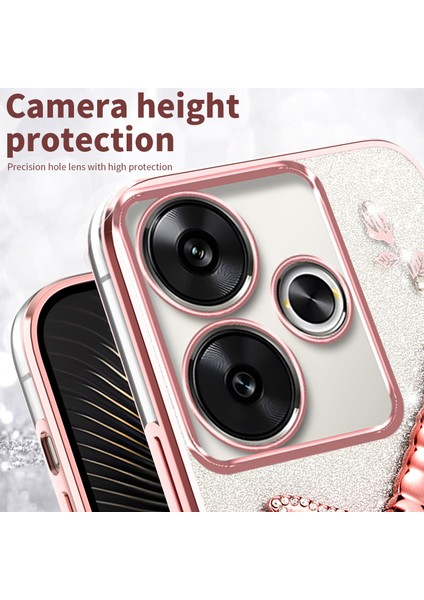 Xiaomi Redmi 13 4G-5G-Note 13R 5G-Poco M6 4G-M6 Plus 5G Dragonfly Tpu Çiçekler Glitter Telefon Kapağı-Mavi Kılıf (Yurt Dışından)