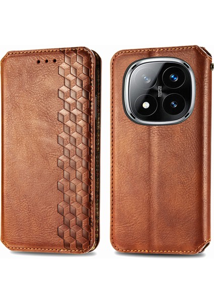 Xiaomi Redmi Note 14 Pro 5G Kılıf Pu Deri Cüzdan Telefon Kapağı-Kahverengi (Yurt Dışından)
