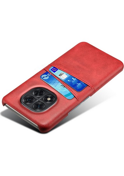 Xiaomi Redmi Note 14 Pro 5G Kılıf Çift Kart Yuvaları Pu Deri + Sert Pc Telefon Kapağı-Kırmızı (Yurt Dışından)