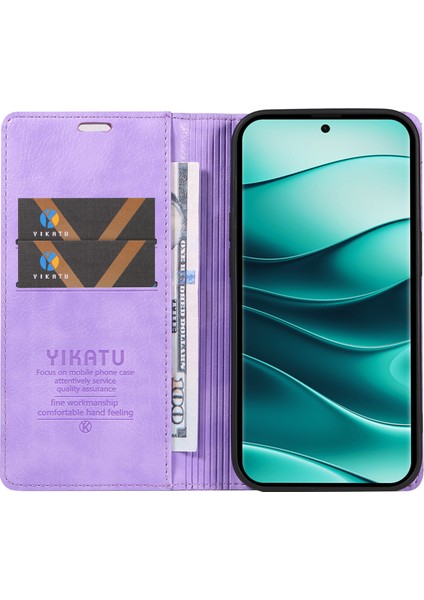 Xiaomi Redmi Için Not 14 Pro 5G-14 Pro+ 5G Kılıf Cüzdan Litchi Tahıl Deri Telefon Kapağı Manyetik Otomatik Emilmiş-Mor (Yurt Dışından)