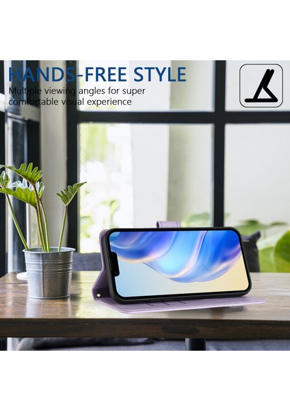 Xiaomi Poco C75 4G-Xiaomi Redmi 14R 5G-Xiaomi Redmi 14C 4G Durumda Baskılı Petek Rfıd Engelleme Deri Telefon Kapağı Kayış-Açık Mor (Yurt Dışından)
