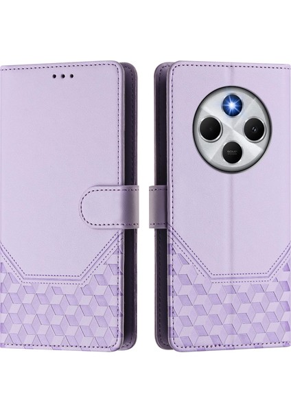 Xiaomi Poco C75 4G-Xiaomi Redmi 14R 5G-Xiaomi Redmi 14C 4G Durumda Baskılı Petek Rfıd Engelleme Deri Telefon Kapağı Kayış-Açık Mor (Yurt Dışından)