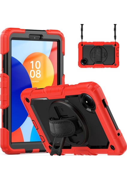 Xiaomi Redmi Pad Se 4G 8.7 Inç Kılıf El Kayışı Pc + Silikon Tablet Kapağı Pet Ekran Koruyucu Ile-Kırmızı (Yurt Dışından)
