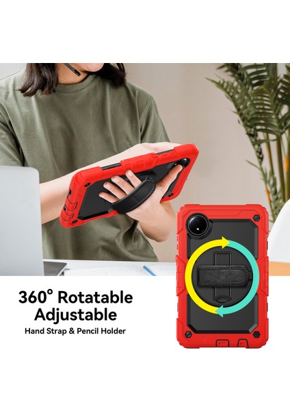 Xiaomi Redmi Pad Se 4G 8.7 Inç Kılıf El Kayışı Pc + Silikon Tablet Kapağı Pet Ekran Koruyucu Ile-Kırmızı (Yurt Dışından)