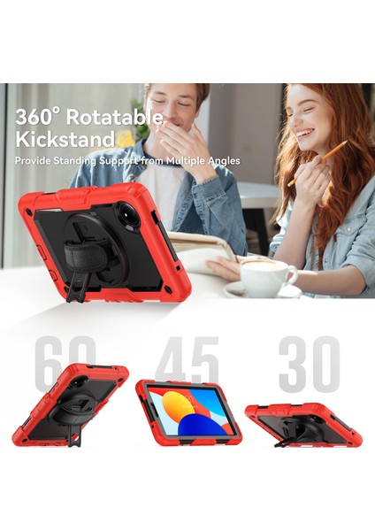 Xiaomi Redmi Pad Se 4G 8.7 Inç Kılıf El Kayışı Pc + Silikon Tablet Kapağı Pet Ekran Koruyucu Ile-Kırmızı (Yurt Dışından)