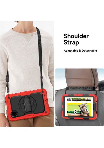 Xiaomi Redmi Pad Se 4G 8.7 Inç Kılıf El Kayışı Pc + Silikon Tablet Kapağı Pet Ekran Koruyucu Ile-Kırmızı (Yurt Dışından)