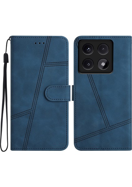 Xiaomi 14T Kılıf Flip Deri Retro Telefon Kapak Hatları Baskılı-Mavi Için (Yurt Dışından)