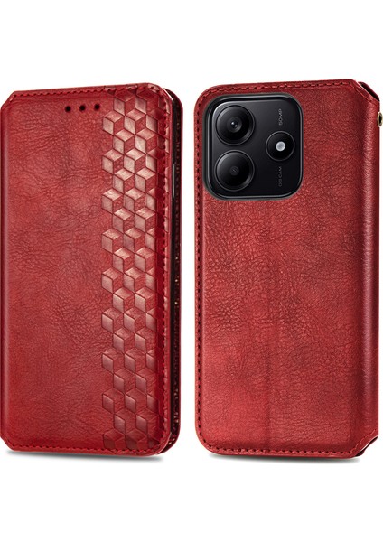 Xiaomi Redmi Note 14 5G Kılıf Pu Deri Cüzdan Telefon Kapağı-Kırmızı (Yurt Dışından)