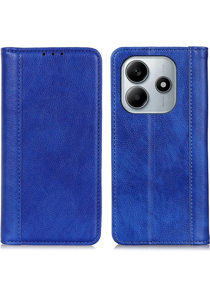 Xiaomi Redmi Note 14 4G Bölünmüş Deri Litchi Doku Cüzdan Telefon Kapağı-Mavi Için (Yurt Dışından)