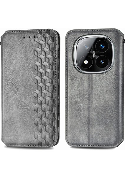 Xiaomi Redmi Note 14 Pro 5G Kılıf Pu Deri Cüzdan Telefon Kapağı-Gri (Yurt Dışından)