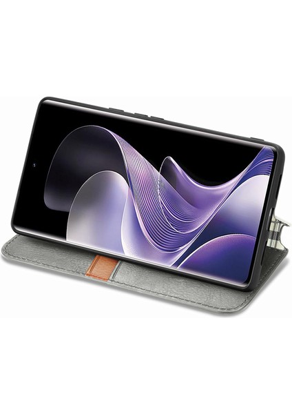 Xiaomi Redmi Note 14 Pro 5G Kılıf Pu Deri Cüzdan Telefon Kapağı-Gri (Yurt Dışından)