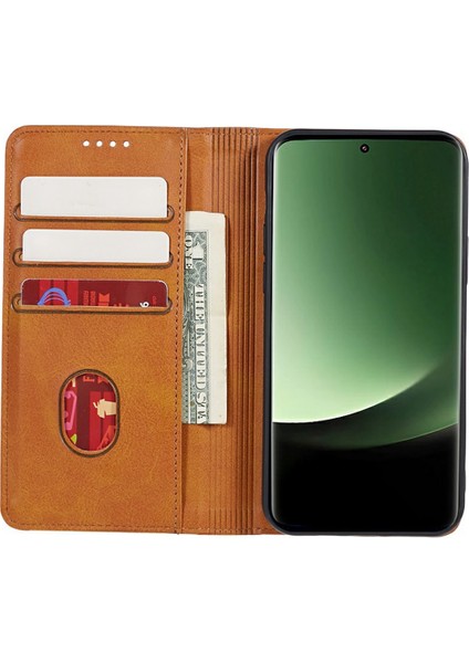 Xiaomi Redmi Note 14 Pro 5G Kılıf Için Güçlü Manyetik Pu Deri Telefon Kapağı Buzağı Dokusu-Haki (Yurt Dışından)