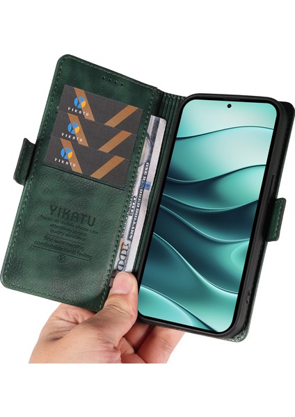 Xiaomi Redmi Note 14 5G Kılıf Yan Toka Pu Deri Telefon Kapağı Litchi Doku-Yeşil Için (Yurt Dışından)