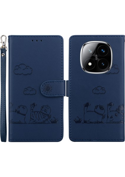 Xiaomi Redmi Note 14 Pro 5G Kılıf Için Rfıd Engelleme Yavru Desen Tpu+Pu Deri Telefon Kapağı-Mavi (Yurt Dışından)