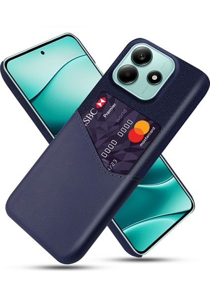 Xiaomi Redmi Note 14 5G Kılıf Pu Deri Kumaş Doku Sert Pc Telefon Kapağı Kart Tutucu-Mavi Için (Yurt Dışından)