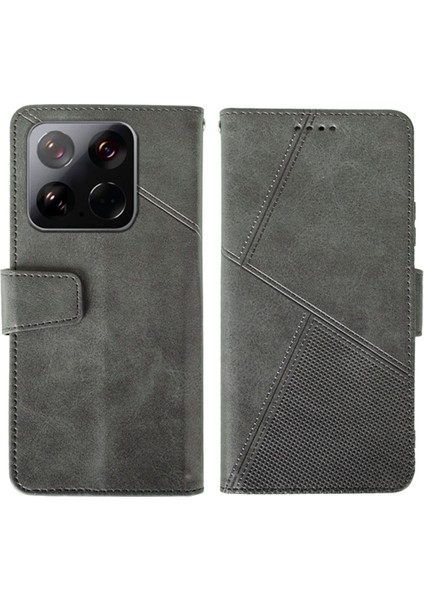 Xiaomi 15 Kılıf Deri Cüzdan Telefon Kapağı Buzağı Doku-Gri (Yurt Dışından)