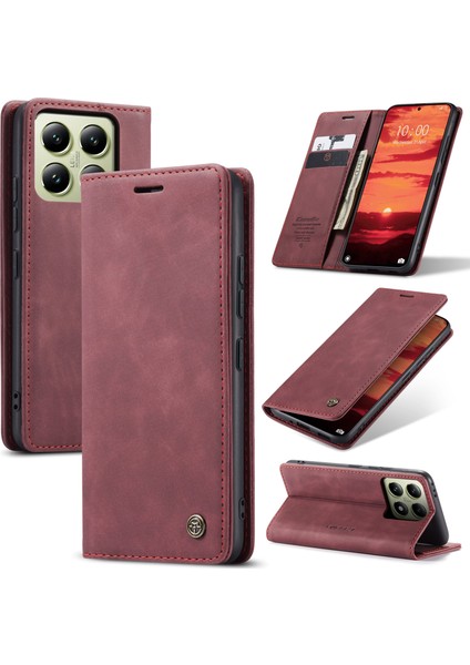 Xiaomi 14T Kılıf Caseme 013 Serisi Kart Tutucu Deri Telefon Kapağı-Kırmızı (Yurt Dışından)