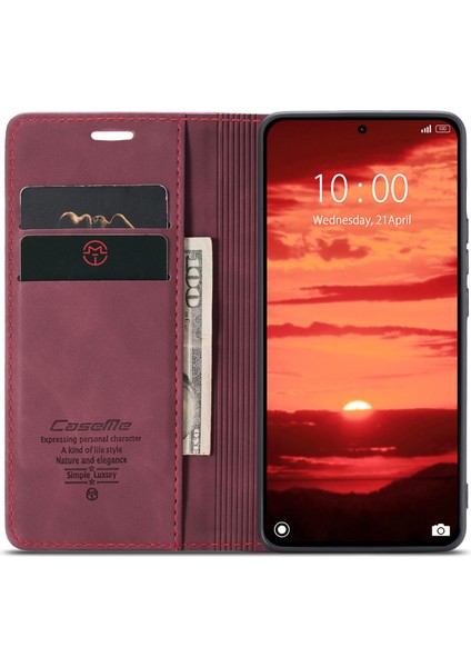 Xiaomi 14T Kılıf Caseme 013 Serisi Kart Tutucu Deri Telefon Kapağı-Kırmızı (Yurt Dışından) modelleri