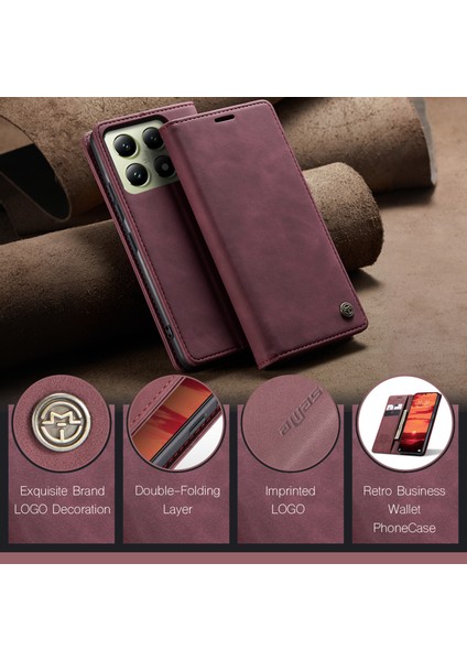 Xiaomi 14T Kılıf Caseme 013 Serisi Kart Tutucu Deri Telefon Kapağı-Kırmızı (Yurt Dışından) indirimleri