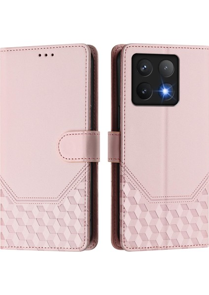 Xiaomi 14T Pro Kılıf Baskılı Petek Rfıd Engelleme Deri Telefon Kılıfı Kayışlı-Pembe (Yurt Dışından) indirimleri
