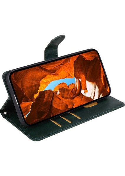 Xiaomi Poco C75 4G-Redmi 14R 5G-14C 4G Kılıf Pu Deri Cüzdan Koruyucu Telefon Kapağı Buzağı Doku-Gece Yarısı Yeşil (Yurt Dışından)